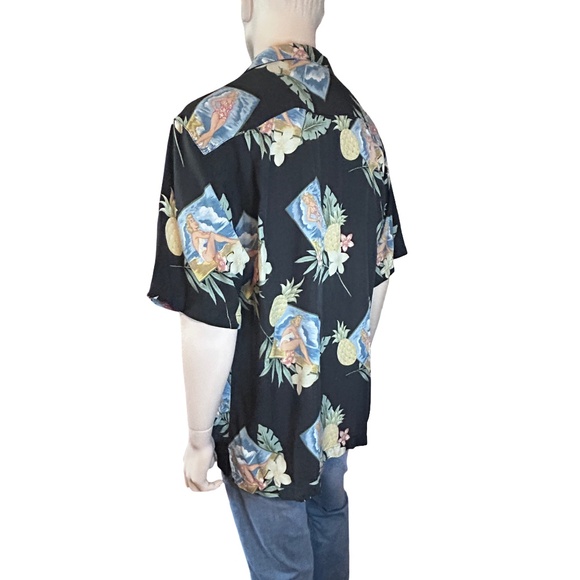 Tommy Bahama Shirt Pinup Girl Pattern 100% Silk Floral Tiki Hawaiian Made Hawaii - Picture 7 of 12